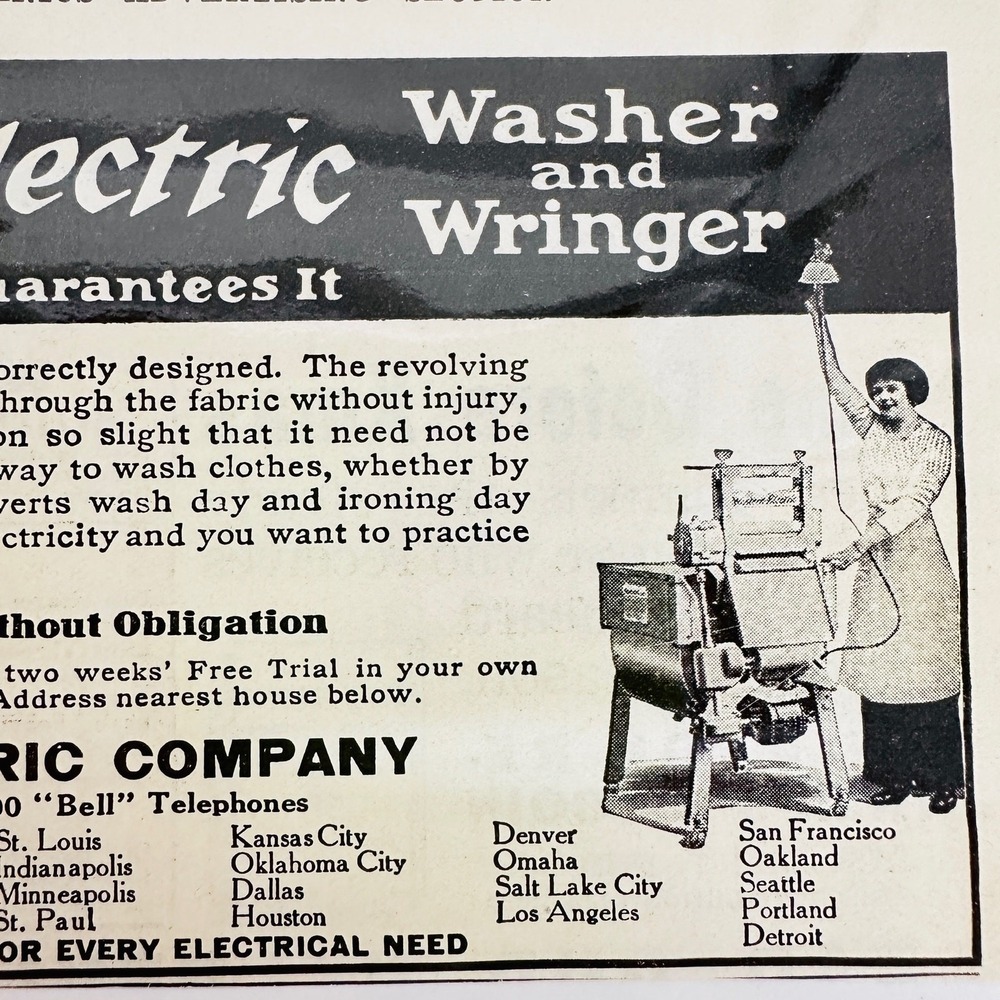 1914 Western Electric Washer Wringer Ad Antique Laundry Vtg Print Ad Ephemera